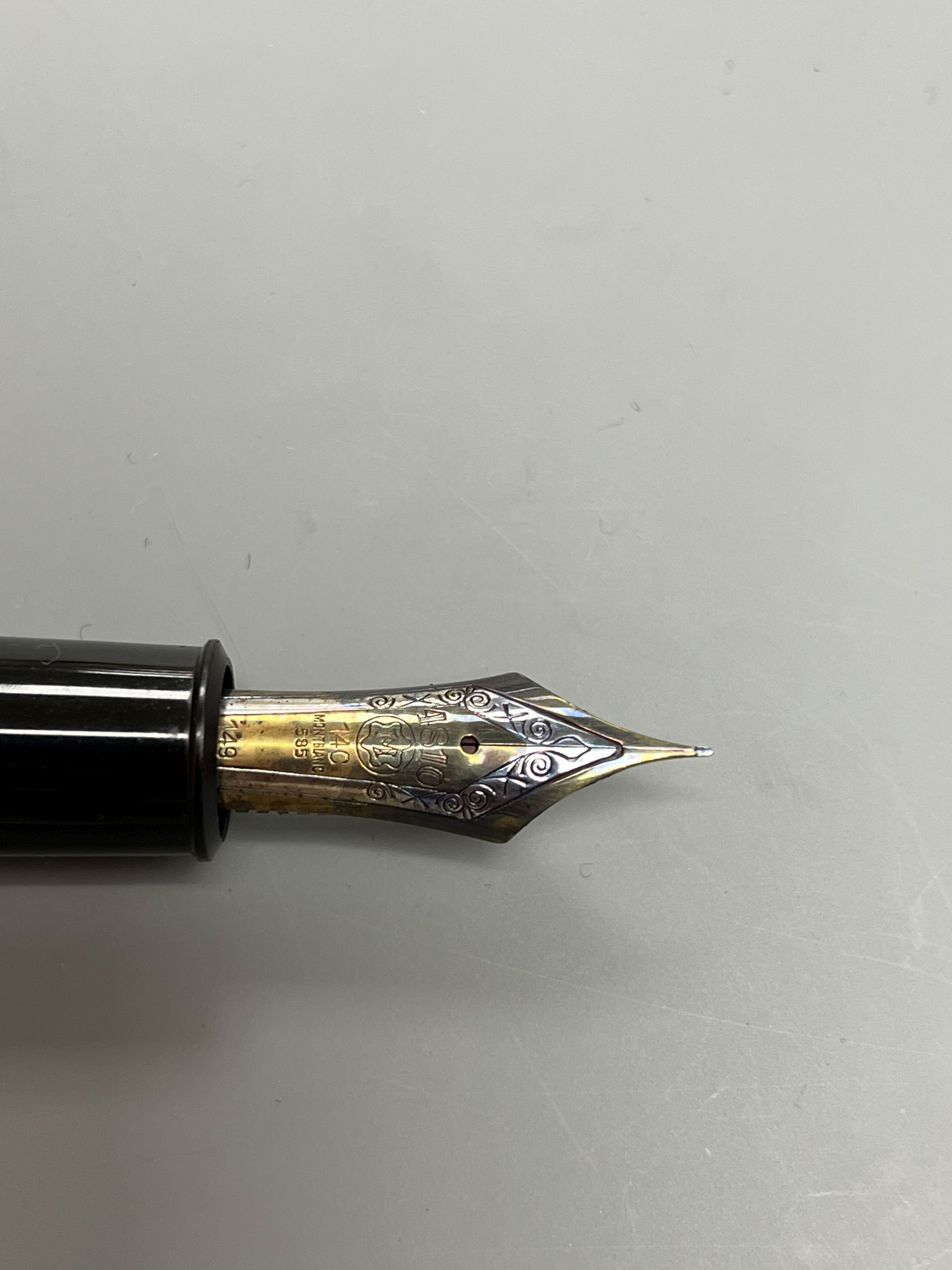 A Mont Blanc Meisterstuck fountain pen.